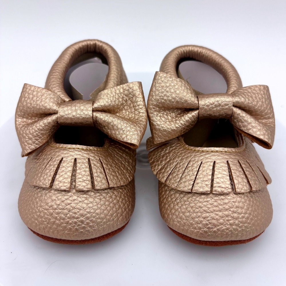 NEW Gold Baby Moccasin Shoe Bow Mary Jane‎ Metallic Baby Soft Sole 0-6 Months